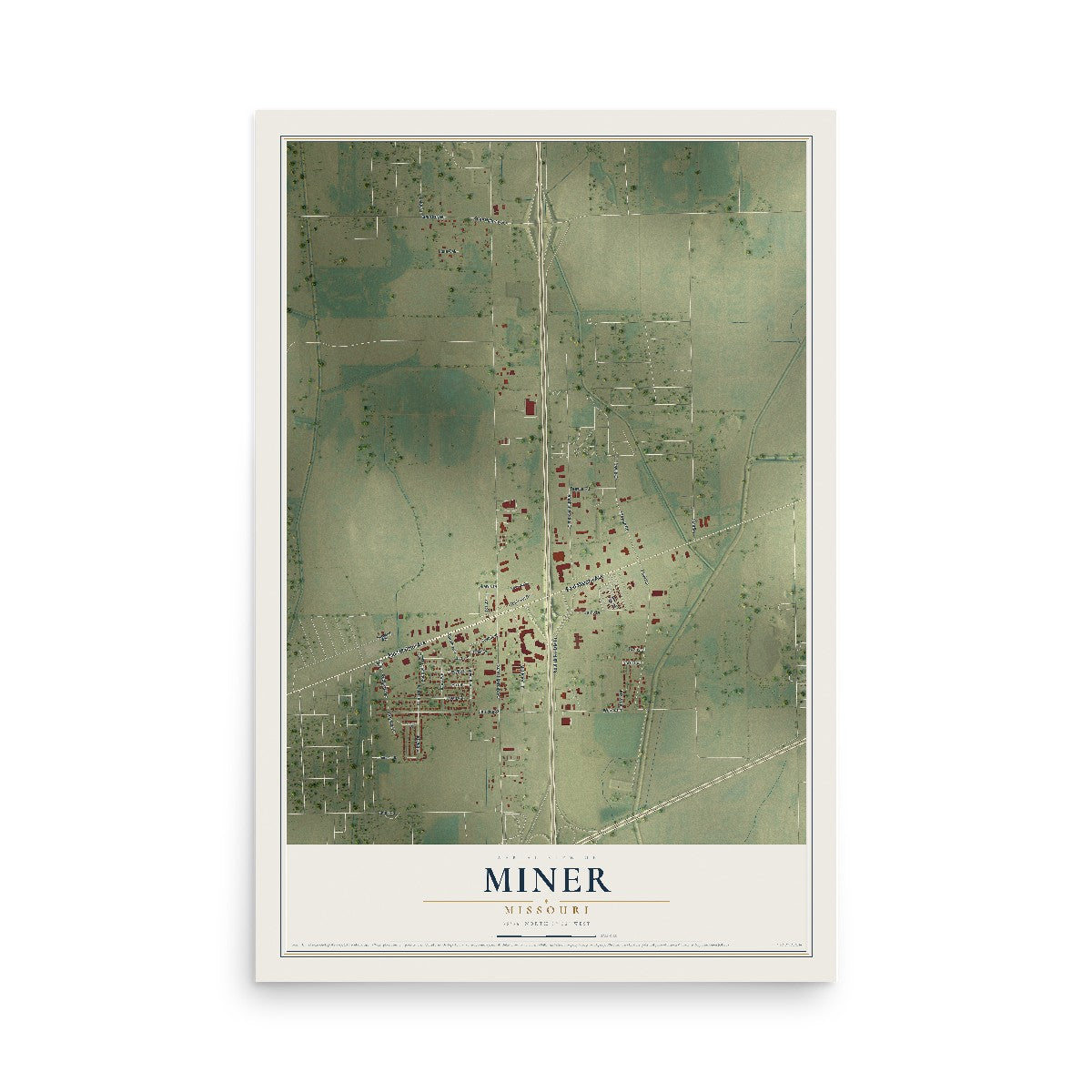 Map of Miner, Missouri, 12 x 18 inch unframed archival matte print