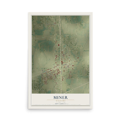 Map of Miner, Missouri, 12 x 18 inch unframed archival matte print