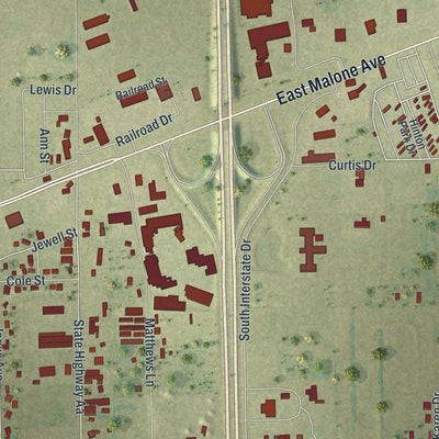 Close-up of the map of Miner, Missouri print showing street and building detail