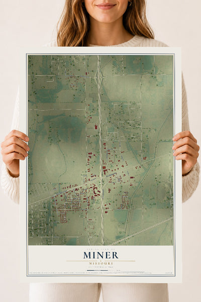 Map of Miner, Missouri, 18 x 24 inch unframed archival matte print