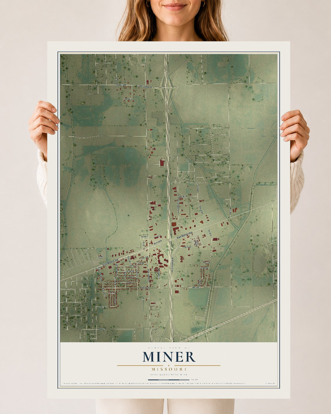 Map of Miner, Missouri, 24 x 36 inch unframed archival matte print