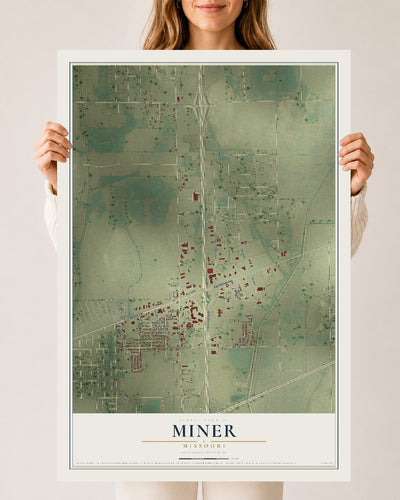 Map of Miner, Missouri, 24 x 36 inch unframed archival matte print