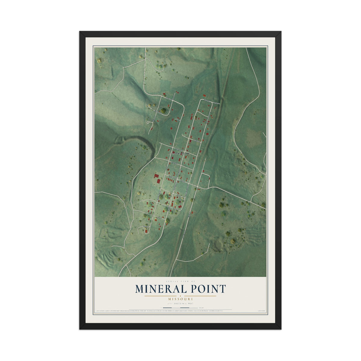Map of Mineral Point, Missouri, 12 x 18 inch print in a black wood frame