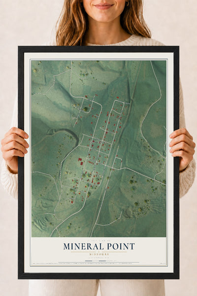 Map of Mineral Point, Missouri, 18 x 24 inch print in a black wood frame