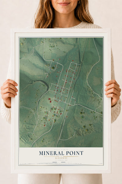 Map of Mineral Point, Missouri, 18 x 24 inch print in a white wood frame