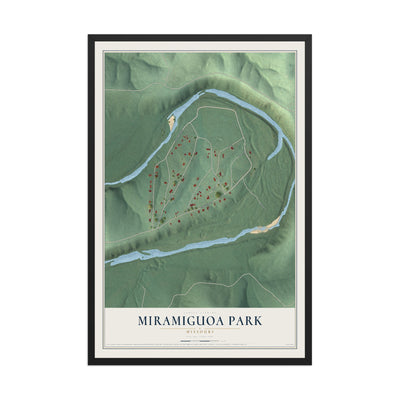 Map of Miramiguoa Park, Missouri, 12 x 18 inch print in a black wood frame
