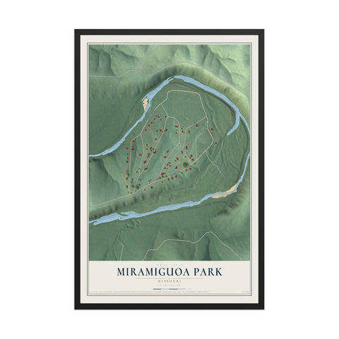 Map of Miramiguoa Park, Missouri, 12 x 18 inch print in a black wood frame