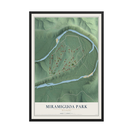 Map of Miramiguoa Park, Missouri, 12 x 18 inch print in a black wood frame