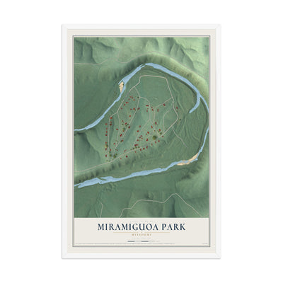 Map of Miramiguoa Park, Missouri, 12 x 18 inch print in a white wood frame