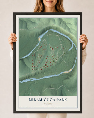 Map of Miramiguoa Park, Missouri, 24 x 36 inch print in a black wood frame