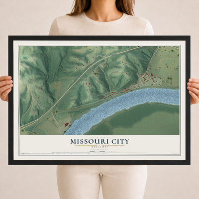 Map of Missouri City, Missouri, 18 x 24 inch print in a black wood frame
