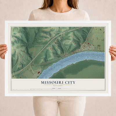 Map of Missouri City, Missouri, 18 x 24 inch print in a white wood frame