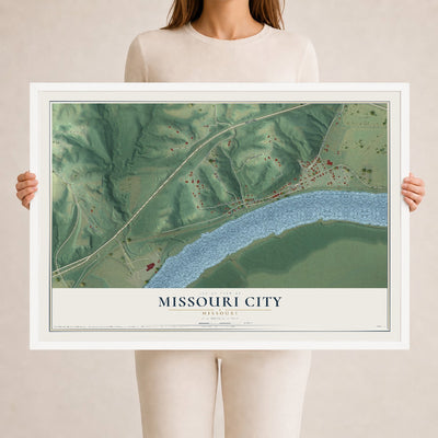 Map of Missouri City, Missouri, 24 x 36 inch print in a white wood frame