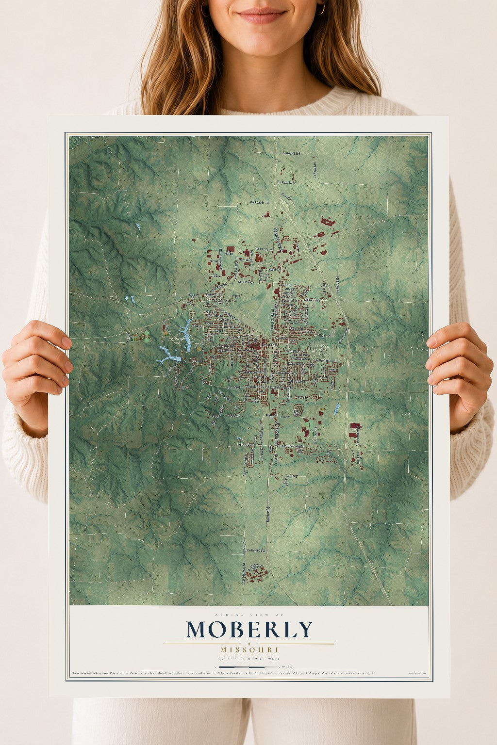 Map of Moberly, Missouri, 18 x 24 inch unframed archival matte print