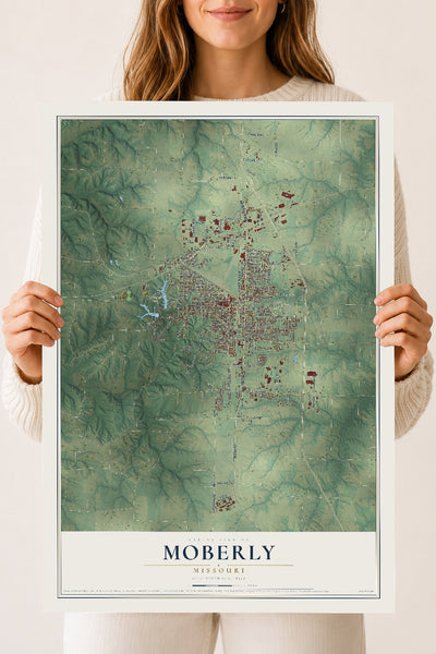 Map of Moberly, Missouri, 18 x 24 inch unframed archival matte print