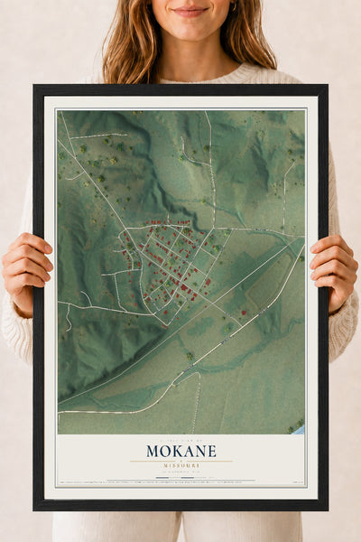 Map of Mokane, Missouri, 18 x 24 inch print in a black wood frame