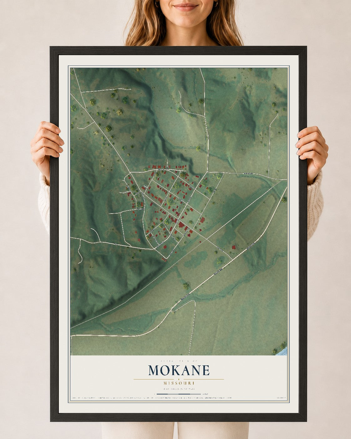 Map of Mokane, Missouri, 24 x 36 inch print in a black wood frame