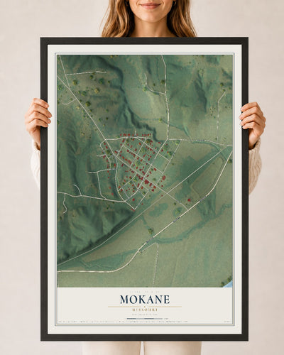 Map of Mokane, Missouri, 24 x 36 inch print in a black wood frame