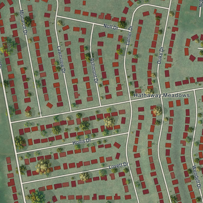 Close-up of the map of Moline Acres, Missouri print showing street and building detail