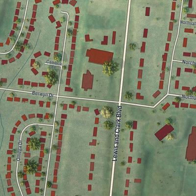 Second close-up of the map of Moline Acres, Missouri print showing more streets and buildings
