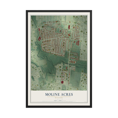 Map of Moline Acres, Missouri, 12 x 18 inch print in a black wood frame