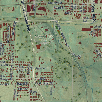 Second close-up of the map of Monett, Missouri print showing more streets and buildings