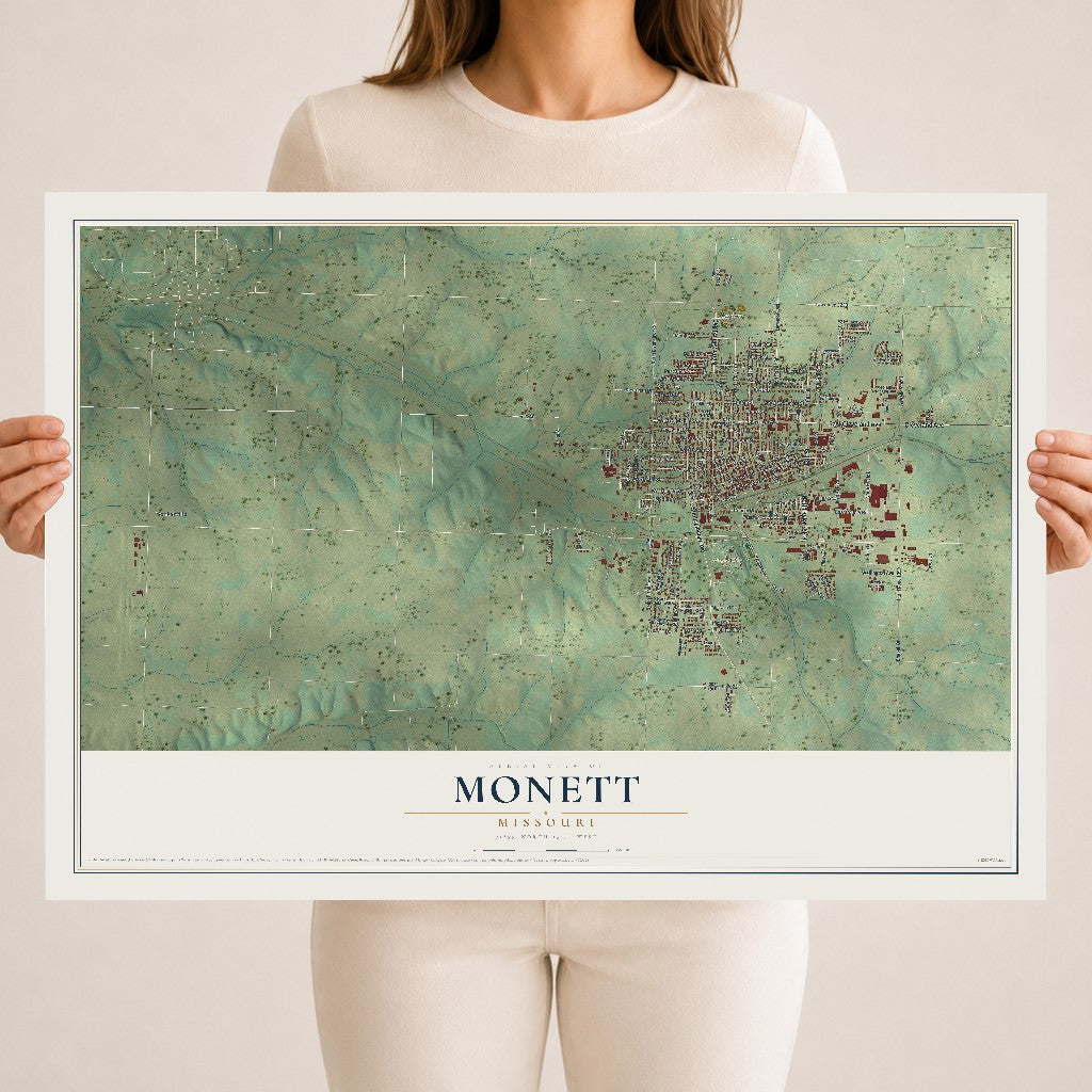 Map of Monett, Missouri, 18 x 24 inch unframed archival matte print