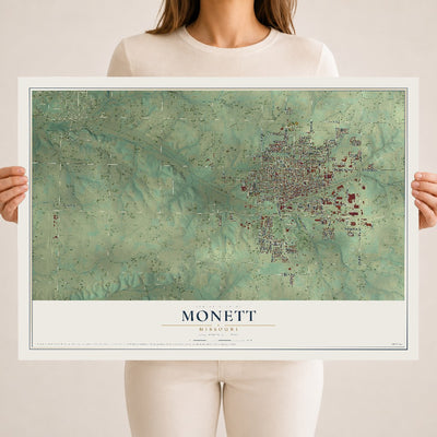 Map of Monett, Missouri, 18 x 24 inch unframed archival matte print