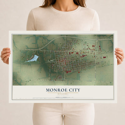 Map of Monroe City, Missouri, 12 x 18 inch unframed archival matte print