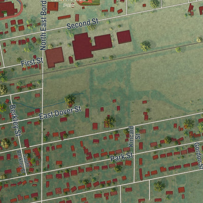 Second close-up of the map of Monroe City, Missouri print showing more streets and buildings