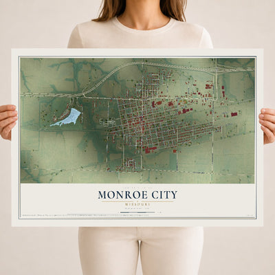 Map of Monroe City, Missouri, 18 x 24 inch unframed archival matte print