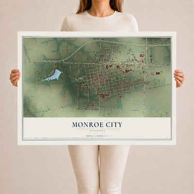 Map of Monroe City, Missouri, 24 x 36 inch unframed archival matte print