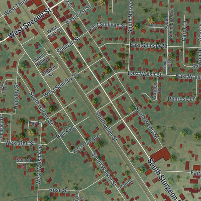 Second close-up of the map of Montgomery City, Missouri print showing more streets and buildings