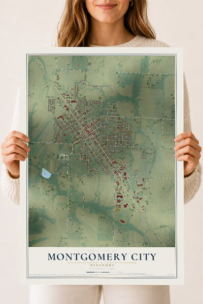 Map of Montgomery City, Missouri, 18 x 24 inch unframed archival matte print