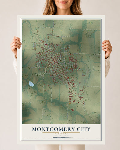 Map of Montgomery City, Missouri, 24 x 36 inch unframed archival matte print