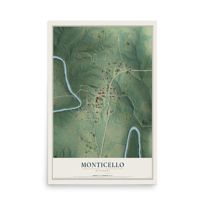 Map of Monticello, Missouri, 12 x 18 inch unframed archival matte print