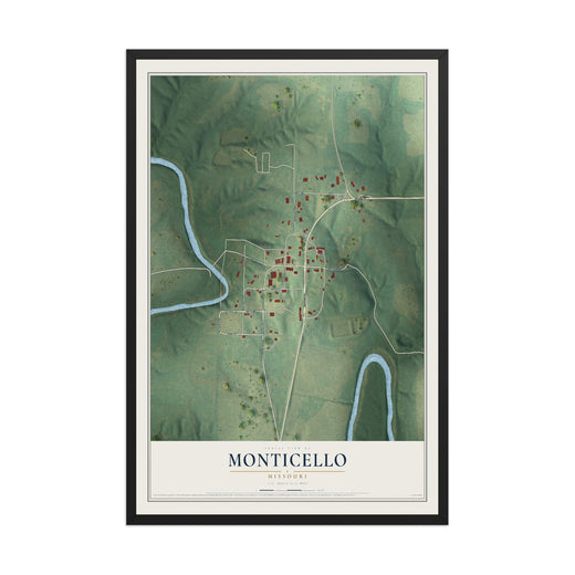 Map of Monticello, Missouri, 12 x 18 inch print in a black wood frame