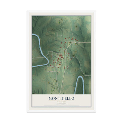 Map of Monticello, Missouri, 12 x 18 inch print in a white wood frame