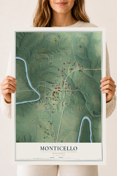 Map of Monticello, Missouri, 18 x 24 inch unframed archival matte print