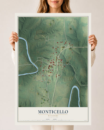 Map of Monticello, Missouri, 24 x 36 inch unframed archival matte print