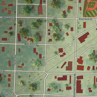 Close-up of the map of Montrose, Missouri print showing street and building detail