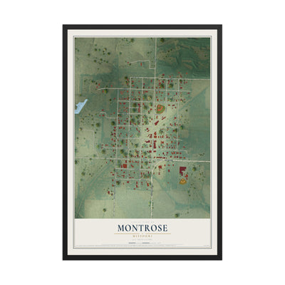 Map of Montrose, Missouri, 12 x 18 inch print in a black wood frame