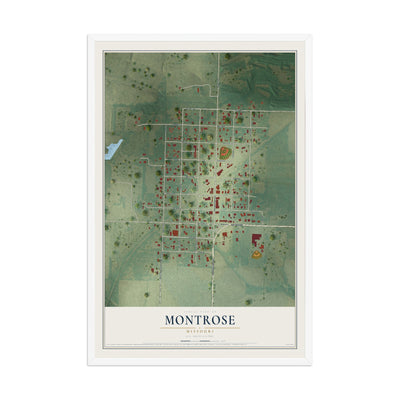 Map of Montrose, Missouri, 12 x 18 inch print in a white wood frame
