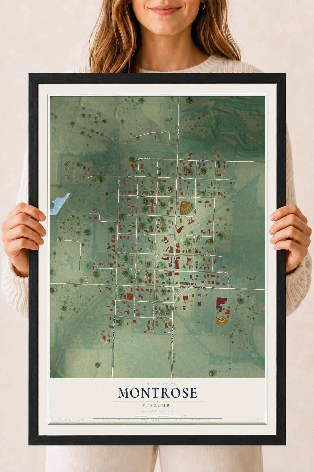 Map of Montrose, Missouri, 18 x 24 inch print in a black wood frame