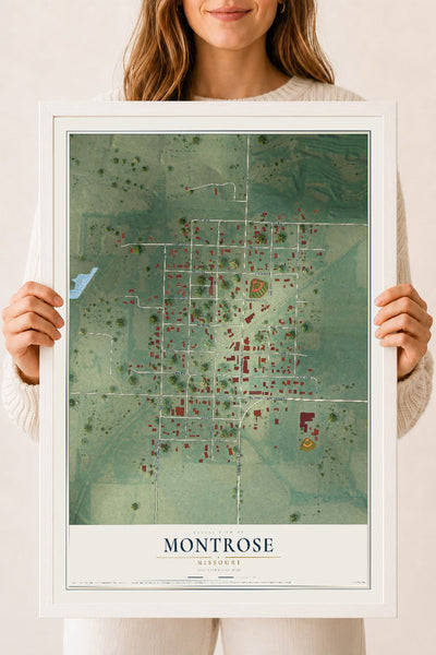 Map of Montrose, Missouri, 18 x 24 inch print in a white wood frame