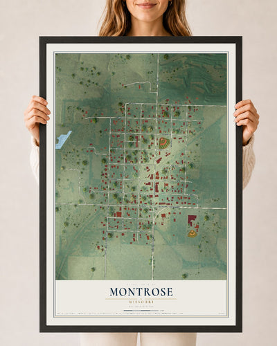 Map of Montrose, Missouri, 24 x 36 inch print in a black wood frame