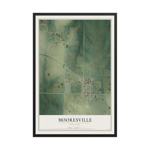 Map of Mooresville, Missouri, 12 x 18 inch print in a black wood frame