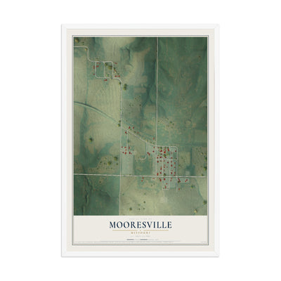 Map of Mooresville, Missouri, 12 x 18 inch print in a white wood frame