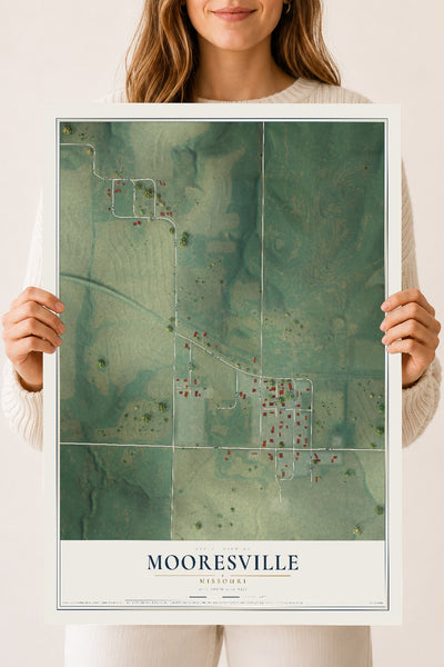 Map of Mooresville, Missouri, 18 x 24 inch unframed archival matte print