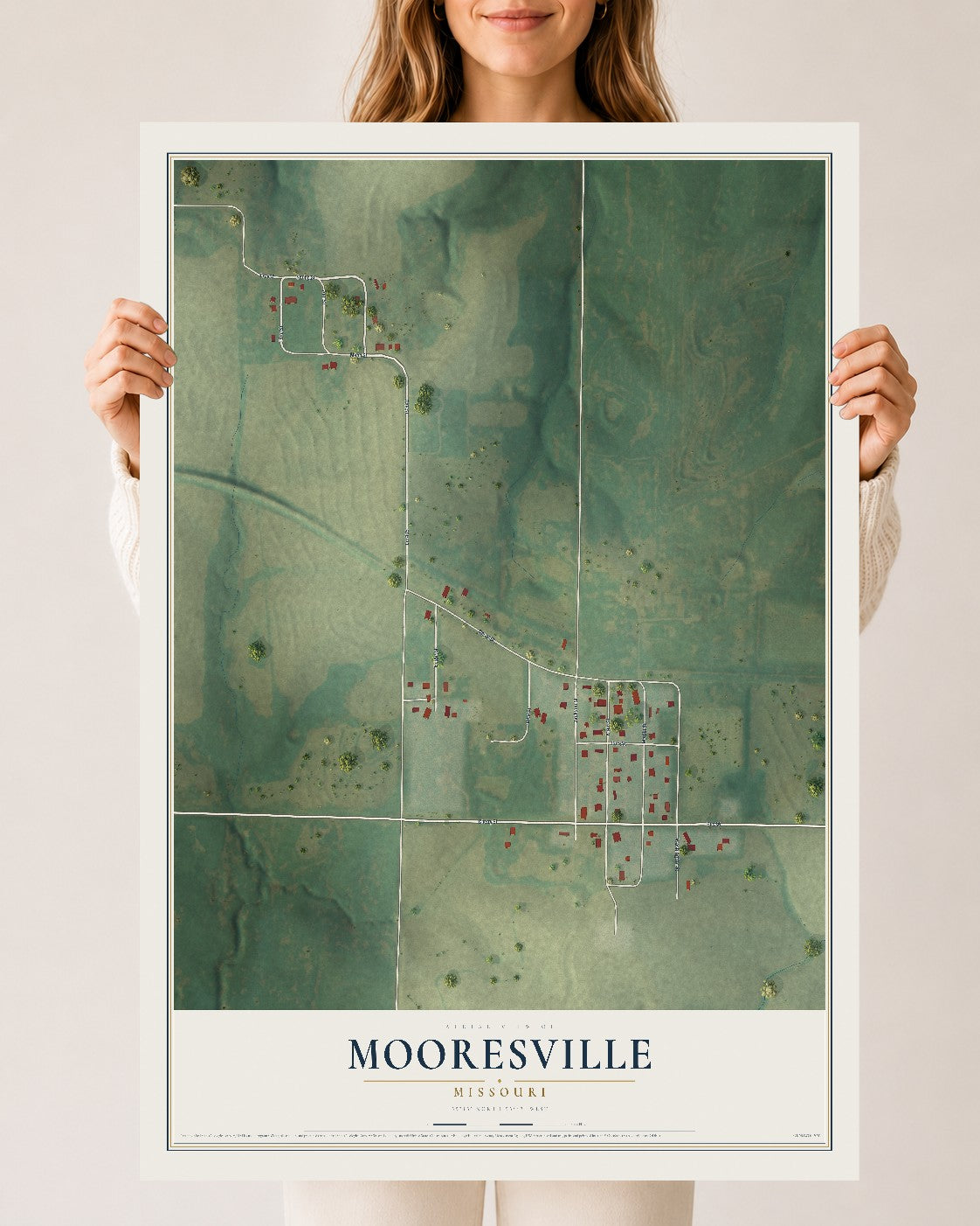 Map of Mooresville, Missouri, 24 x 36 inch unframed archival matte print
